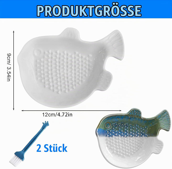 TOATELU 2 Stück Keramikreibe Knoblauchreibe Kugelfischform, Keramikreibe mit Pinsel, Ingwerreibe für