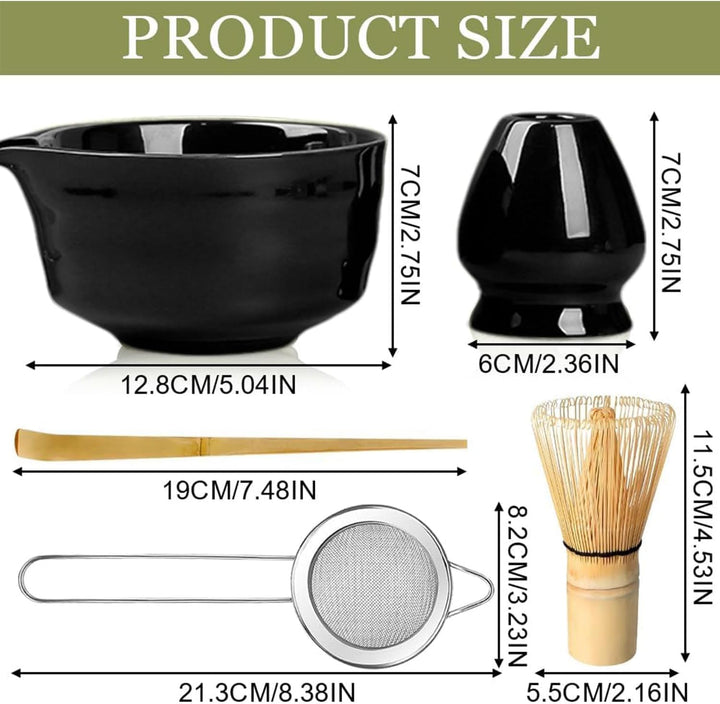 5 Stück Matcha Set, Bambus Matcha Besen, Keramik Matcha Schale mit Ausgiesser, Matcha Whisk, Schaufe
