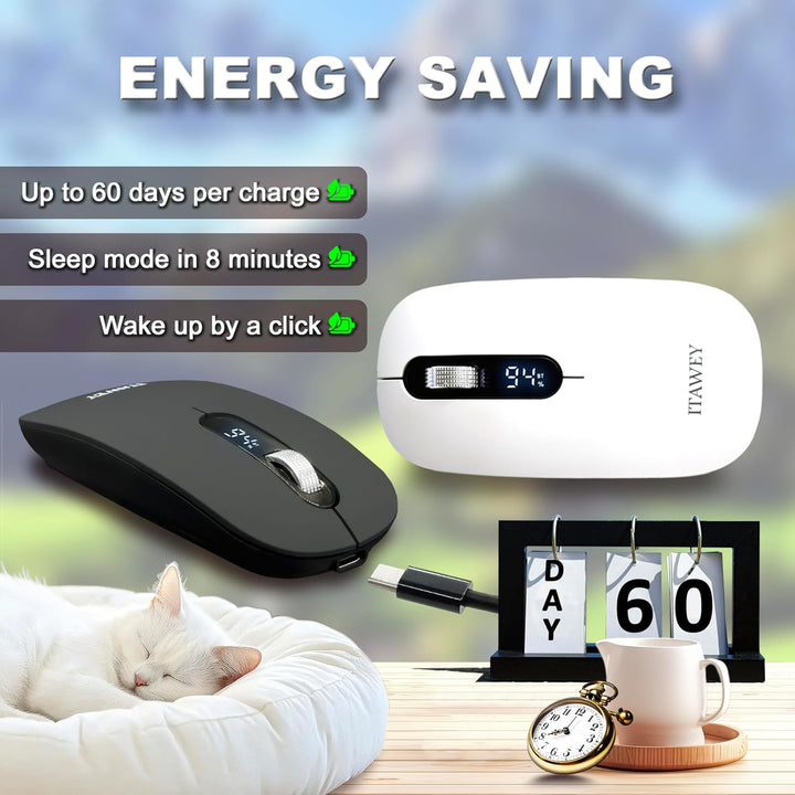 Kabellose Maus & Mauspad Set - mit LCD-Anzeige, Bluetooth & Nano USB, Tri-Modus, wiederaufladbar, le