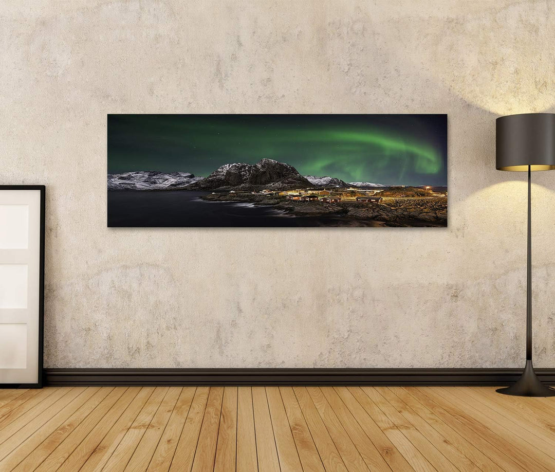 islandburner Bild auf Leinwand Hamnoy Nordlichter Schönes Polarlicht Lofoten Inseln Norwegen Bilder