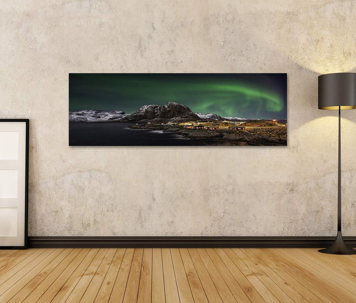 islandburner Bild auf Leinwand Hamnoy Nordlichter Schönes Polarlicht Lofoten Inseln Norwegen Bilder