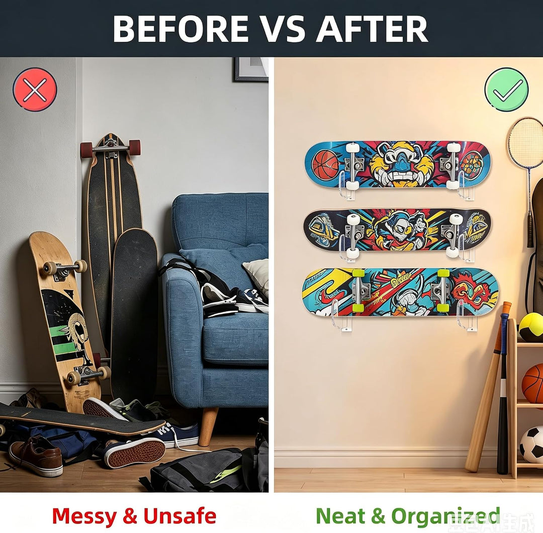 BiJun Skateboard- und Snowboard-Wandhalterung - Acryl, Horizontale Halterung, Aufbewahrung, Aufhänge