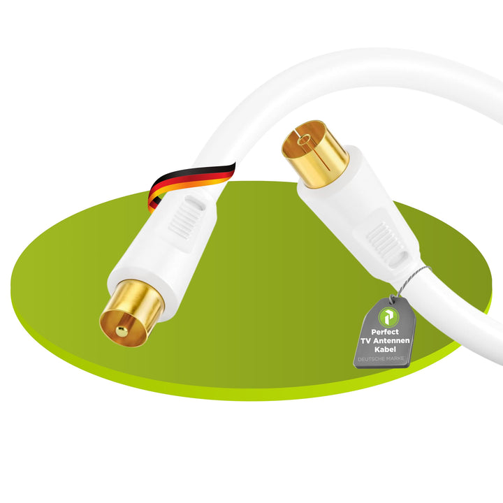 Perfect TV-Kabel, Antennen-Kabel, Koaxial-Kabel, IEC Stecker auf IEC Buchse mit Ferrite, 20,0 m, wei