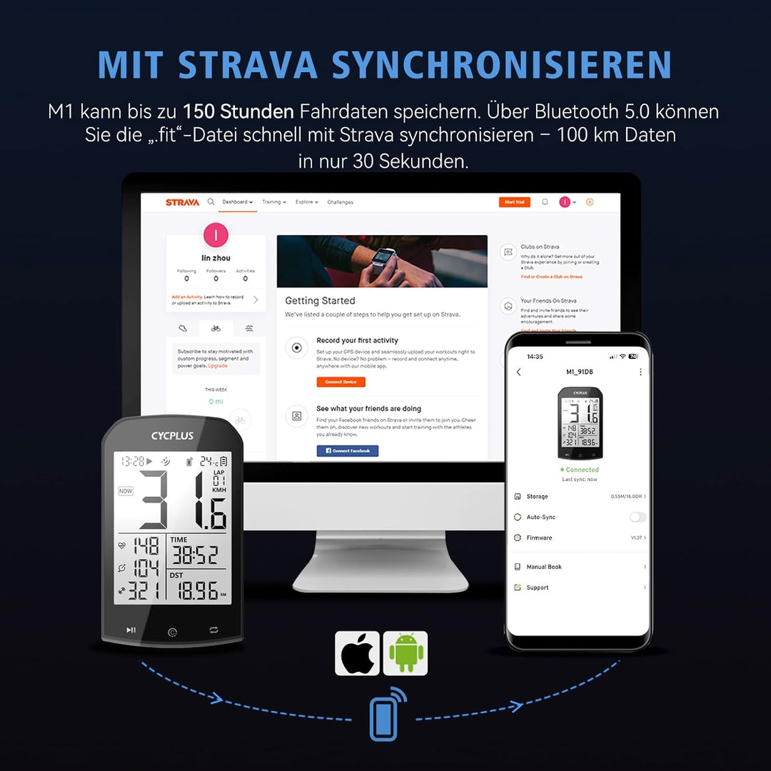 CYCPLUS GPS Fahrradcomputer Kabellos, wasserdichte Fahrrad Tachometer und Kilometerzähler, ANT+ Drah