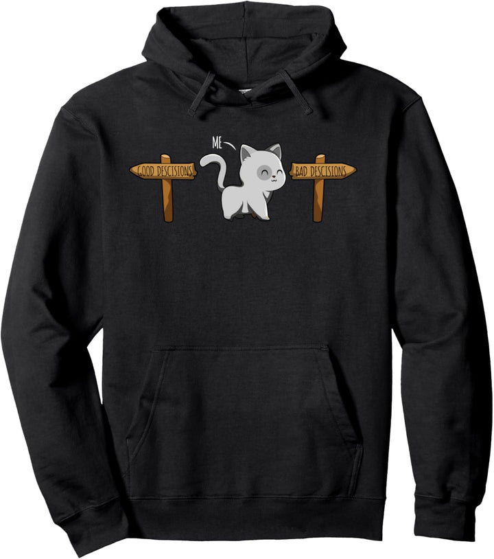 Cat Good Bad Descisions Kawaii Anime Japanese Pullover Hoodie