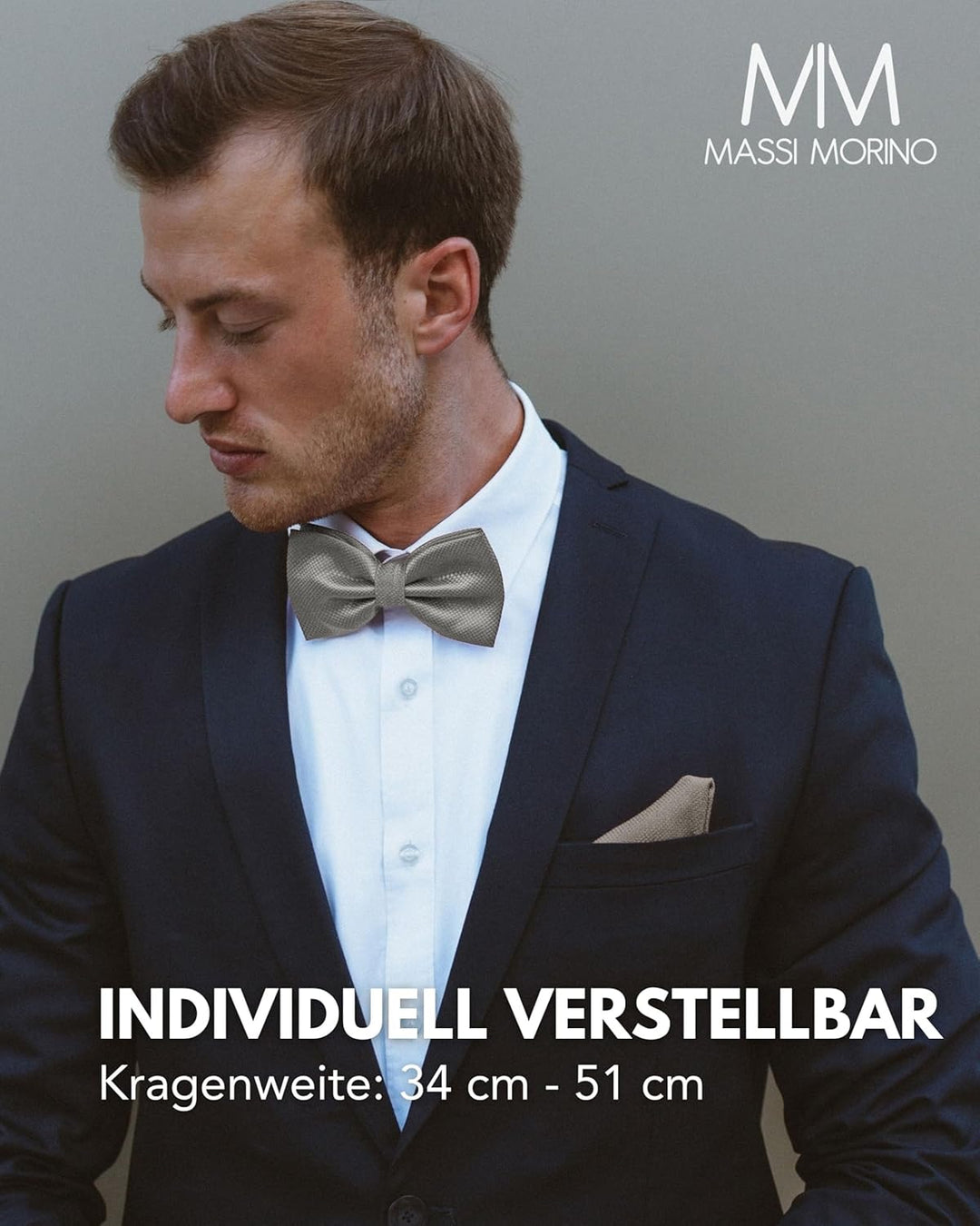 Massi Morino Fliege mit Einstecktuch für Herren Set - Anzug Herrenfliege zur Hochzeit - Verstellbare