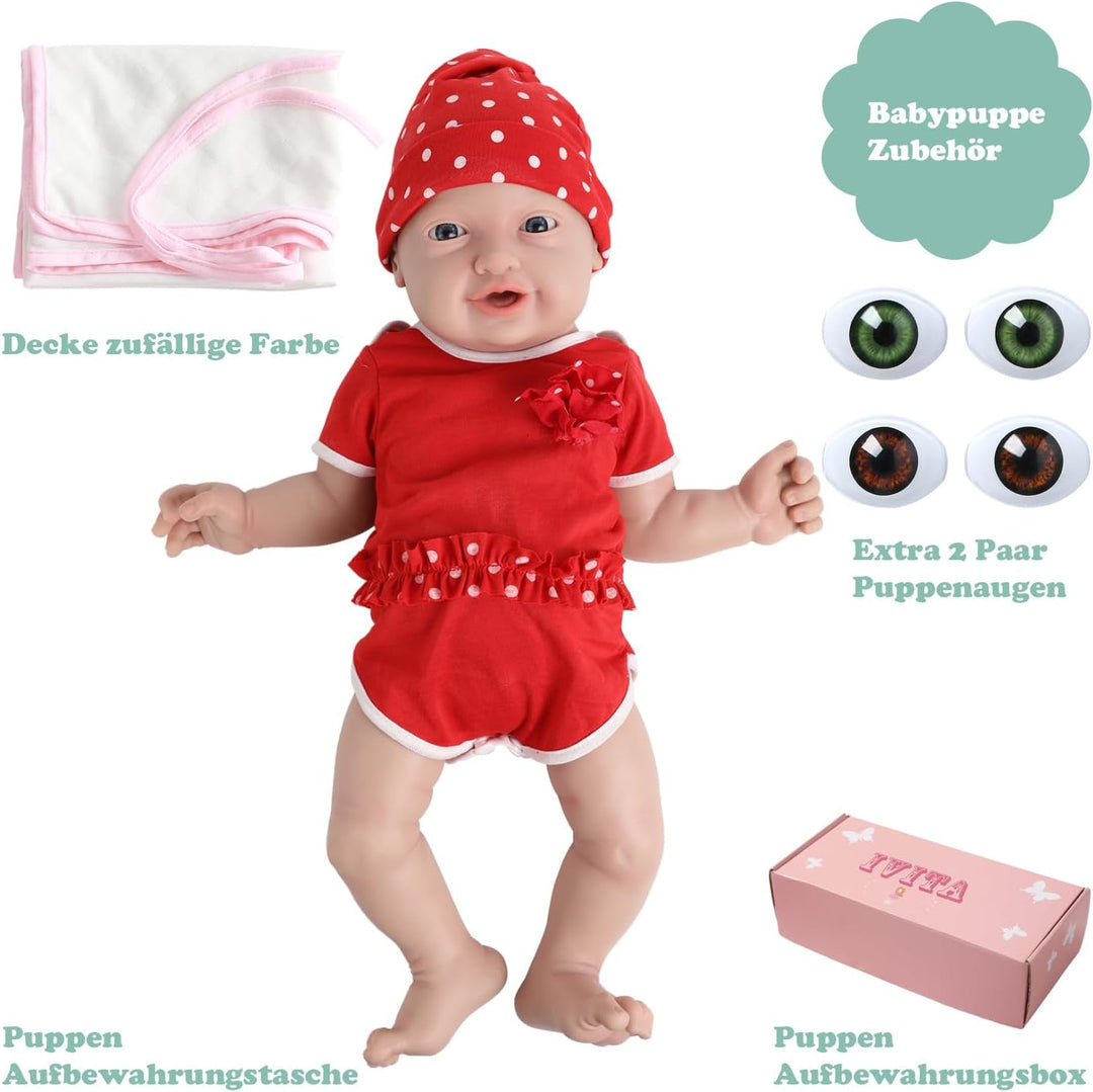 IVITA Ganzkörper Silikon Reborn Baby Puppe Mit Offenem Mund - Neugeborene Zwillinge Babypuppe, Weich