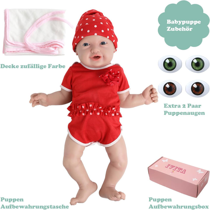 IVITA Ganzkörper Silikon Reborn Baby Puppe Mit Offenem Mund - Neugeborene Zwillinge Babypuppe, Weich