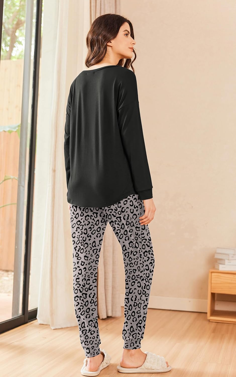Ekouaer Schlafanzug Damen Lang Zweiteiler Pyjama Langarm Warm Pyjama Set Weich Nachtwäsche Kariert,