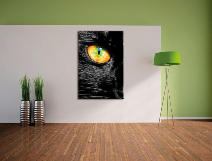 Pixxprint Schwarze Katze mit magischen Augen als Leinwandbild/Grösse: 100x70 cm/Wandbild/Kunstdruck/