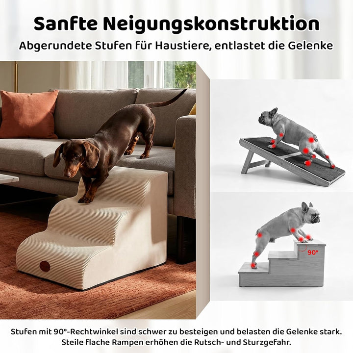 Hundetreppe für Kleine, ältere & Verletzte Hunde und Katzen, Haustiertreppe | 33D Hochdichter Schaum
