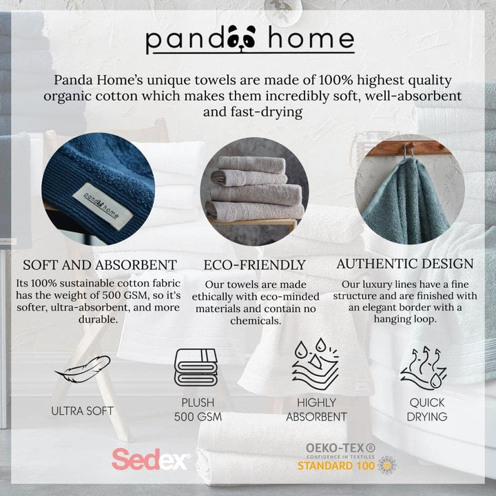 PandaHome Handtuch Set aus Baumwolle - 5 Handtücher - 100% Baumwolle Towel, Schnelltrocknend Weich S