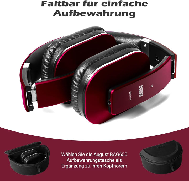 August EP650 - Bluetooth Kopfhörer v4.2 NFC mit aptX Low Latency - Stereo Over Ear Headphones mit Au