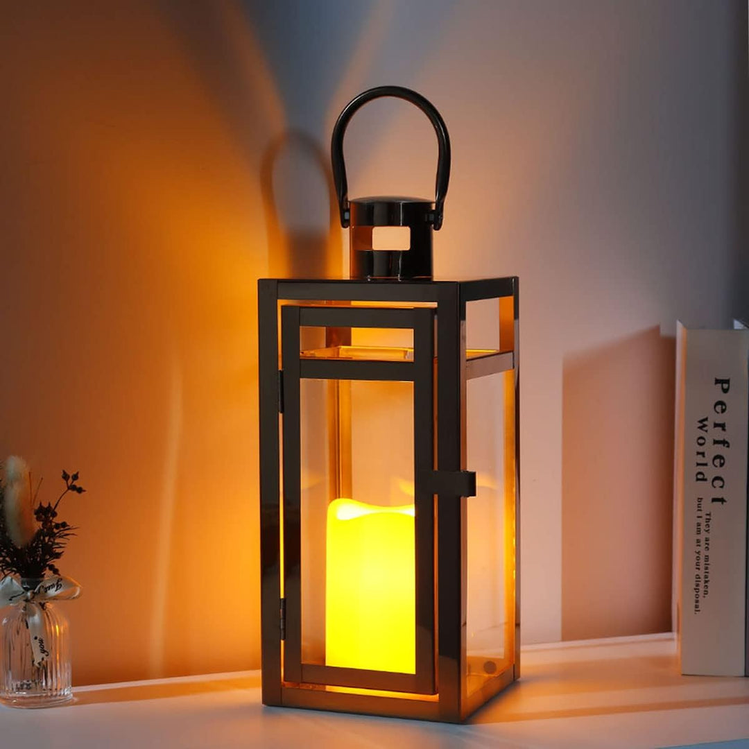 TRIROCKS Edelstahl Kerze Laterne 30,5cm Hoch Glas Hängende Kerzenständer Windlicht für Hochzeitsgesc