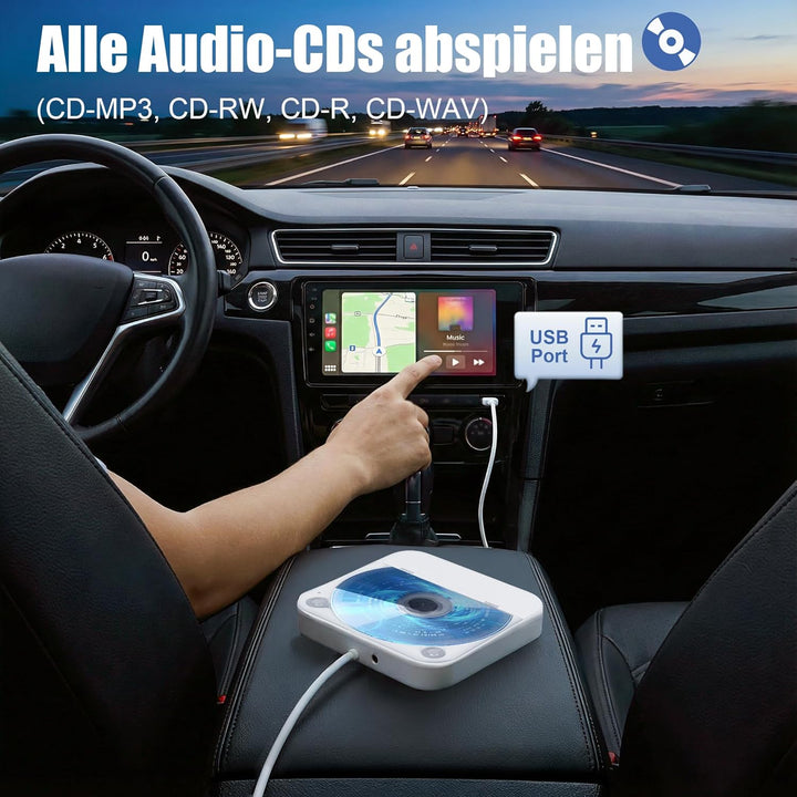 CD Player für Auto mit Silikon Anti-Schock CD Player Auto mit USB-Verlängerungskabel Auto CD Player