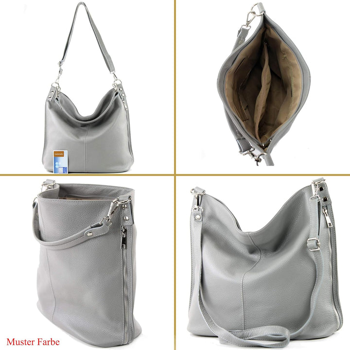 modamoda de - T177 - ital. Damen Schultertasche aus Leder Blau, Blau
