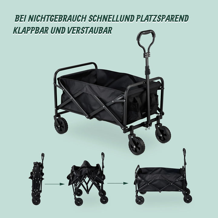 Relaxdays Bollerwagen, faltbar, 100 kg, Teleskopgriff, Gummireifen, Transportwagen Einkauf, Camping,