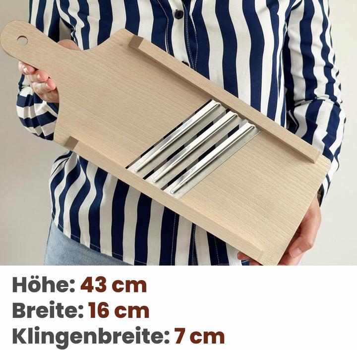 Gemüsehobel Holz mit 3-facher Klinge aus Edelstahl - Kohlschneider 43 x 16 x 3 cm aus Massivholz - K