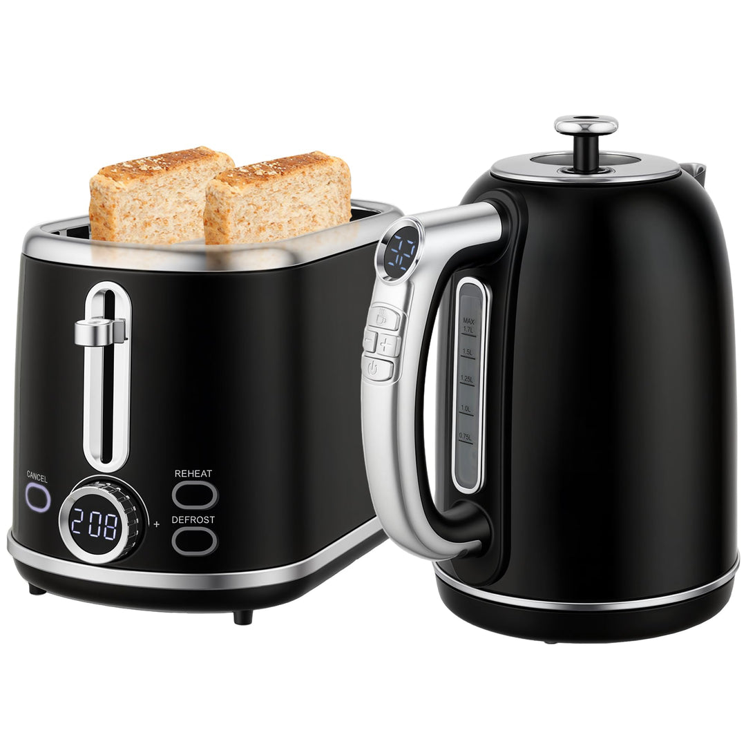 HOMCOM Wasserkocher Toaster Set 1,7L 2200W Edelstahl Wasserkocher mit 40°-100°C Warmhaltefunktion Me