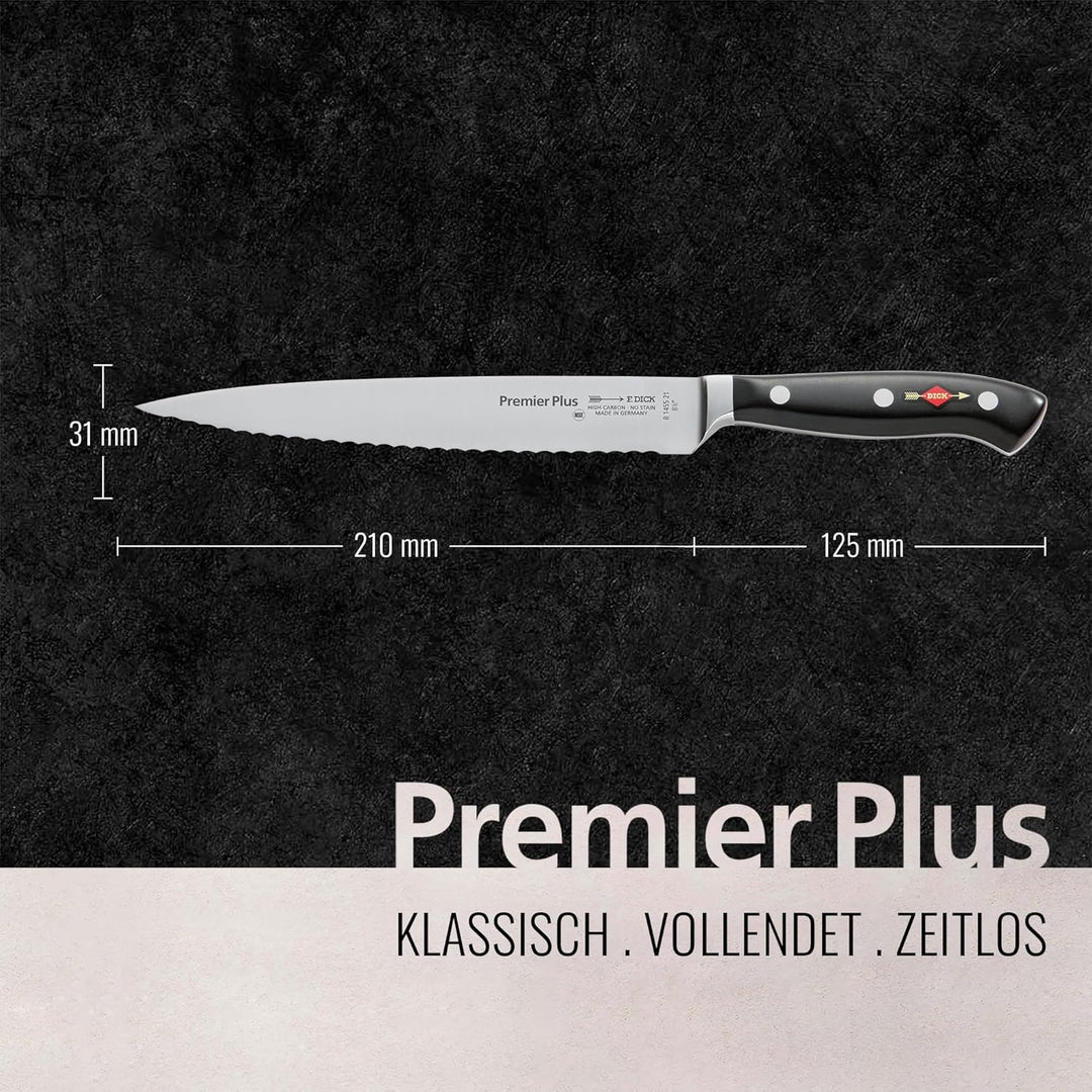 F. DICK Premier Plus Tranchiermesser mit Wellenschliff (Klingenlänge 21 cm, Kochmesser, Universalmes