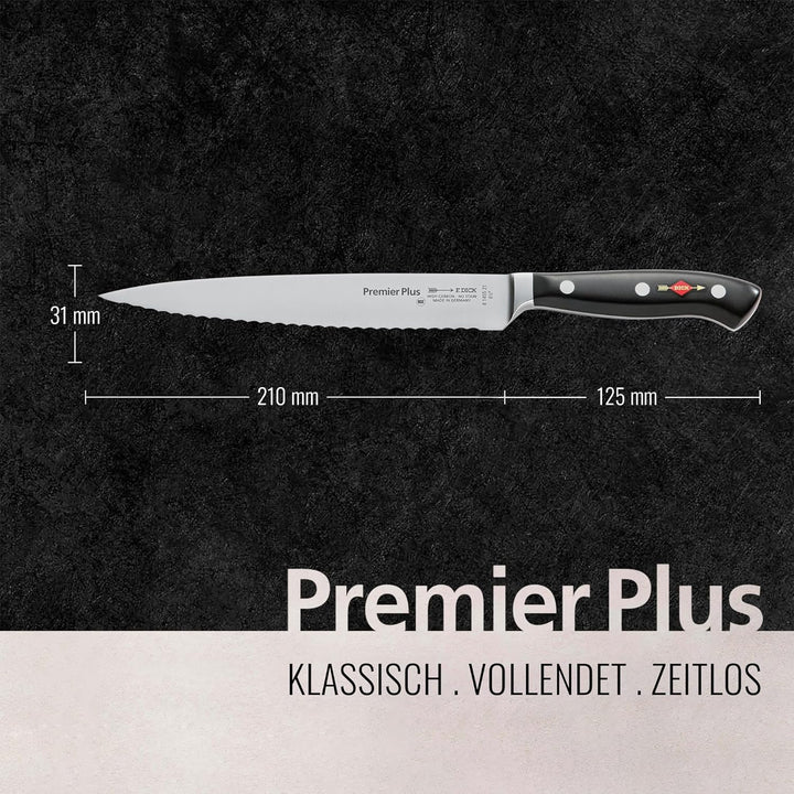 F. DICK Premier Plus Tranchiermesser mit Wellenschliff (Klingenlänge 21 cm, Kochmesser, Universalmes