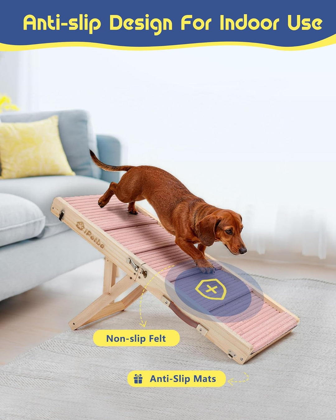 Hunderampe für Sofa und niedrige Möbel, rosa, für kleine Hunde bis 16 kg, höhenverstellbar, klappbar