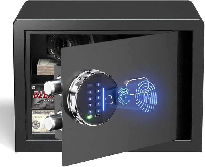 Grimtron Biometrischer Fingerabdruck-Tresor – 22L Sicherheitsbox mit LED-Beleuchtung, leisem Modus,