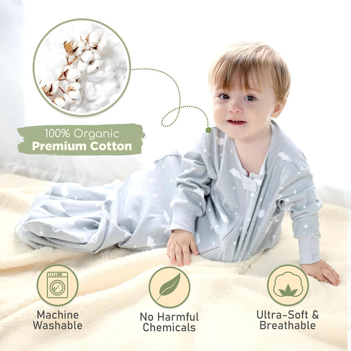 Mama Cheetah Baby Schlafsack mit Ärmeln, 0.5 TOG Bio-Baumwolle Wearable Blanket und Zwei-Wege-Reissv