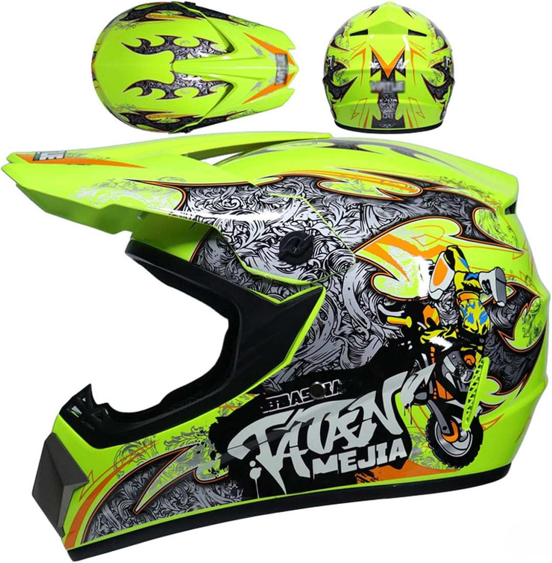 Downhill Motorradhelm Kinder, Helm Set Herren ATV Motorradhelm D.O.T Zertifizierter Helm Mit Brille