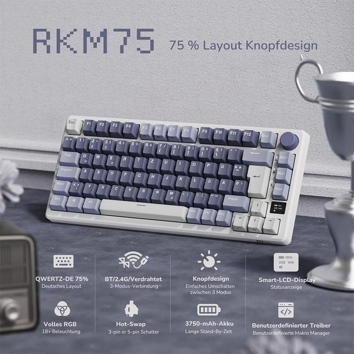 RK ROYAL KLUDGE M75 Gaming Tastatur kabellos 75% TKL Mechanische Tastatur RGB 2,4 GHz Wireless/Bluet