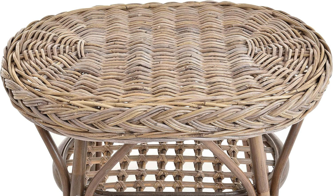 korb.outlet Rattan-Tisch/Beistelltisch Rund/Couchtisch Rattantisch Ablage (Oval - Grau Natur)