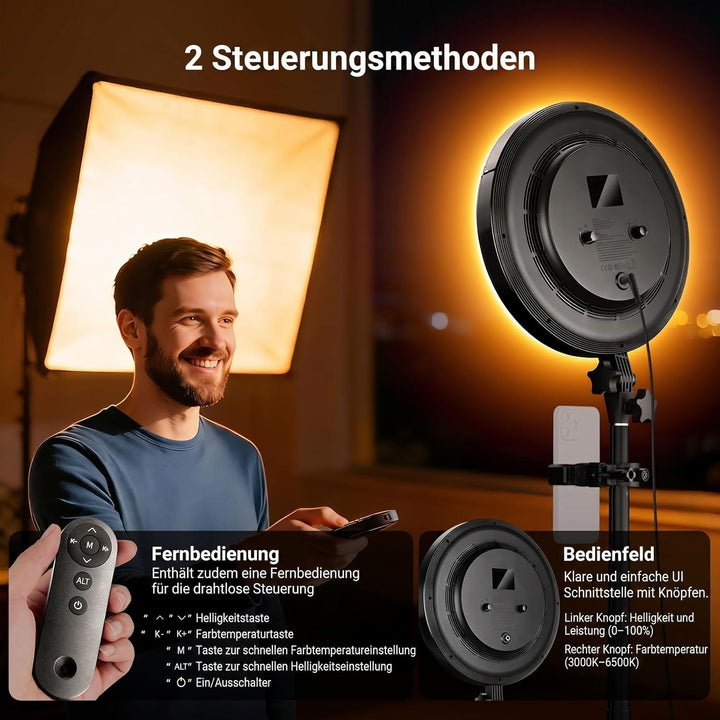 NEEWER BASICS 13" 45W Ringlicht mit 66" Ständer, 3000K-6500K CRI95+ grosses Vollbild LED Panel Licht