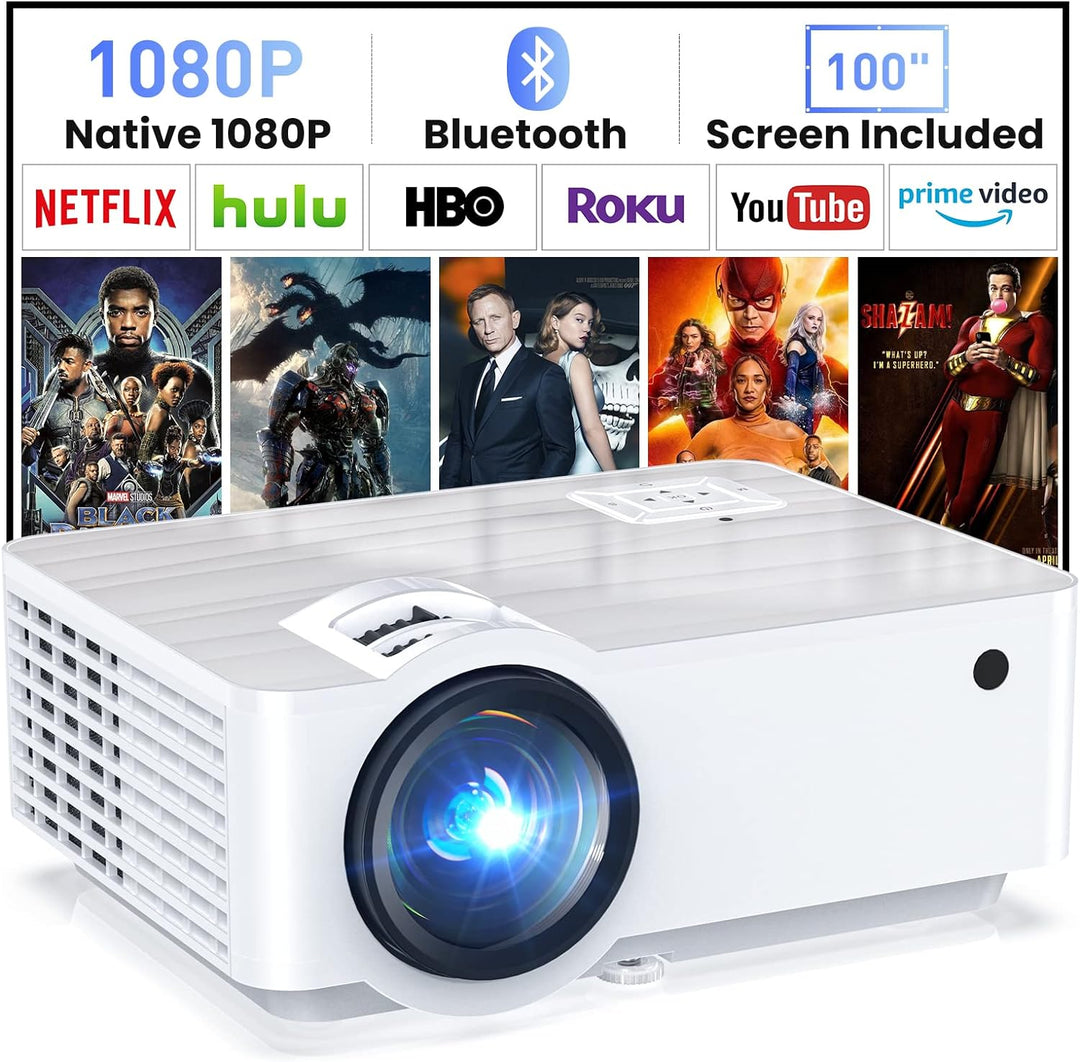 Beamer, Native 1080P Mini Beamer 9500 Lumens Multimedia Heimkino Beamer 4K Bluetooth 5.1 Mit 100'' B