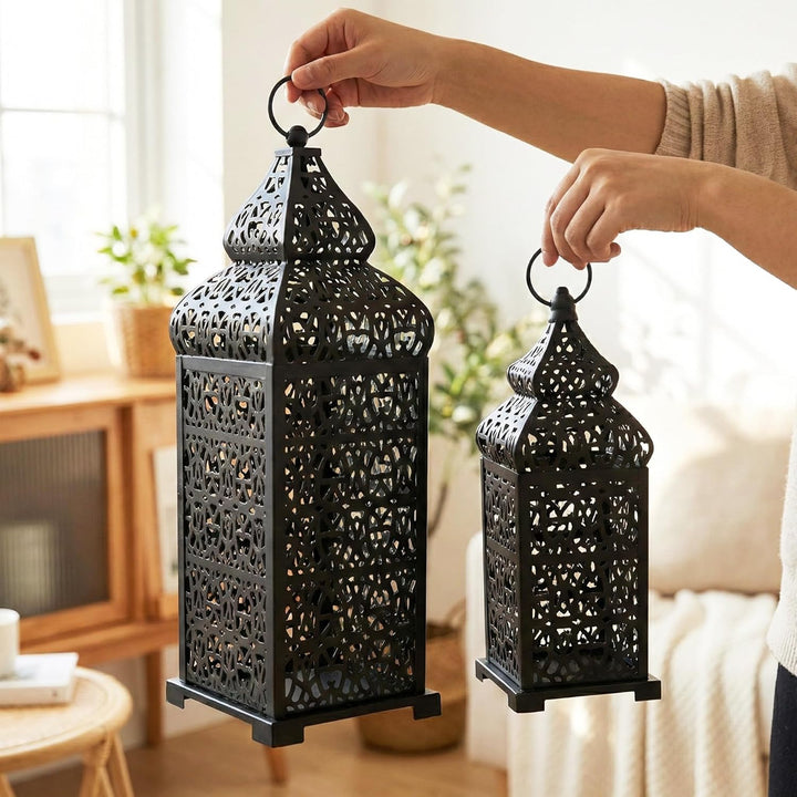 Vela Lanterns Temple Marokkanischer Stil Kerzenlaternen, Schwarz, 2 Stück Set of 2 Schwarz, Set of 2
