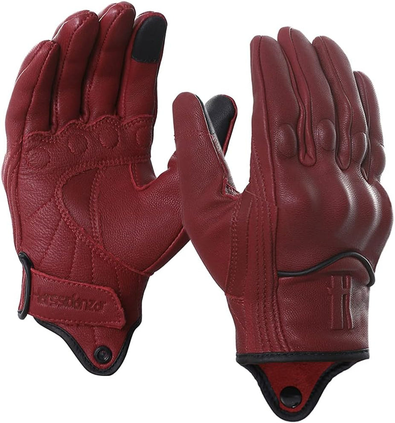 Harssidanzar Herren Vollfinger Ziegenleder Leder Touchscreen Motorradhandschuhe GM028E M Rot(upgrade