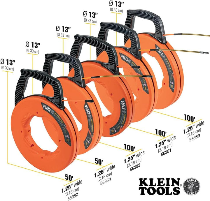 KLEIN TOOLS Fiberglas-Einziehband mit Spiralführungskopf aus Stahl, 30,5 m, Fiberglas