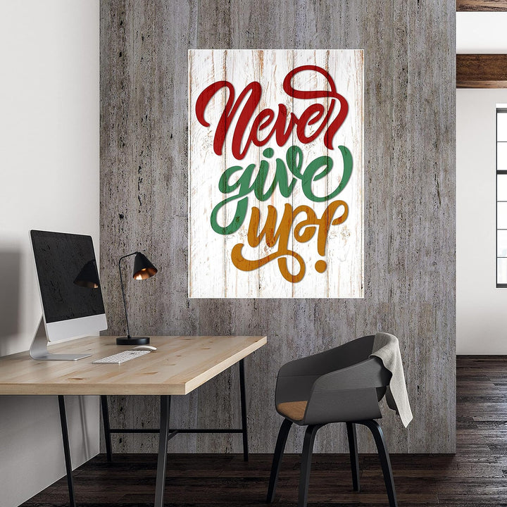 wandmotiv24 Poster als Wanddeko, Grösse Din A0, Never give up, Holz, bunt, Moderne Wanddeko, Wandbil