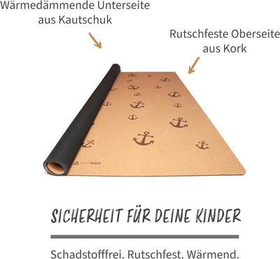 Secoroco Spielmatte aus Kork. Schadstofffreie Krabbelmatte für Babys und Kinder. Anker 140x110 cm 14