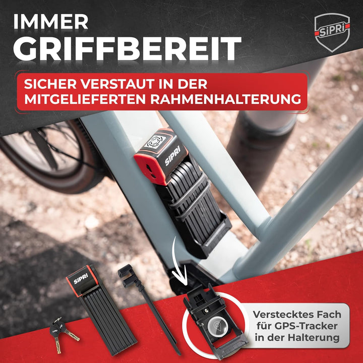 SIPRI® Faltschloss Fahrradschloss mit Alarm 120 dB | Faltbares Fahrradschloss hohe Sicherheit für E-