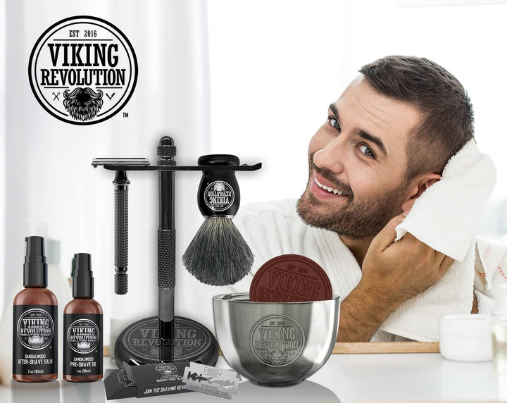 Viking Revolution - Luxus Rasierset Für Manner - Sicherheitsrasierer mit Doppelter Schneide, Ständer