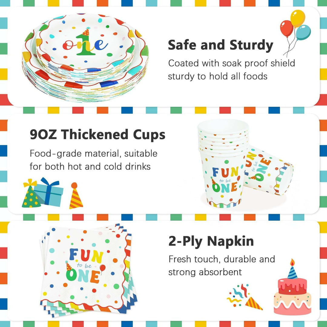 Heboland Pappteller Kindergeburtstag bunt Polka Dot Design Partygeschirr Set Geburtstag 125pcs Pappt