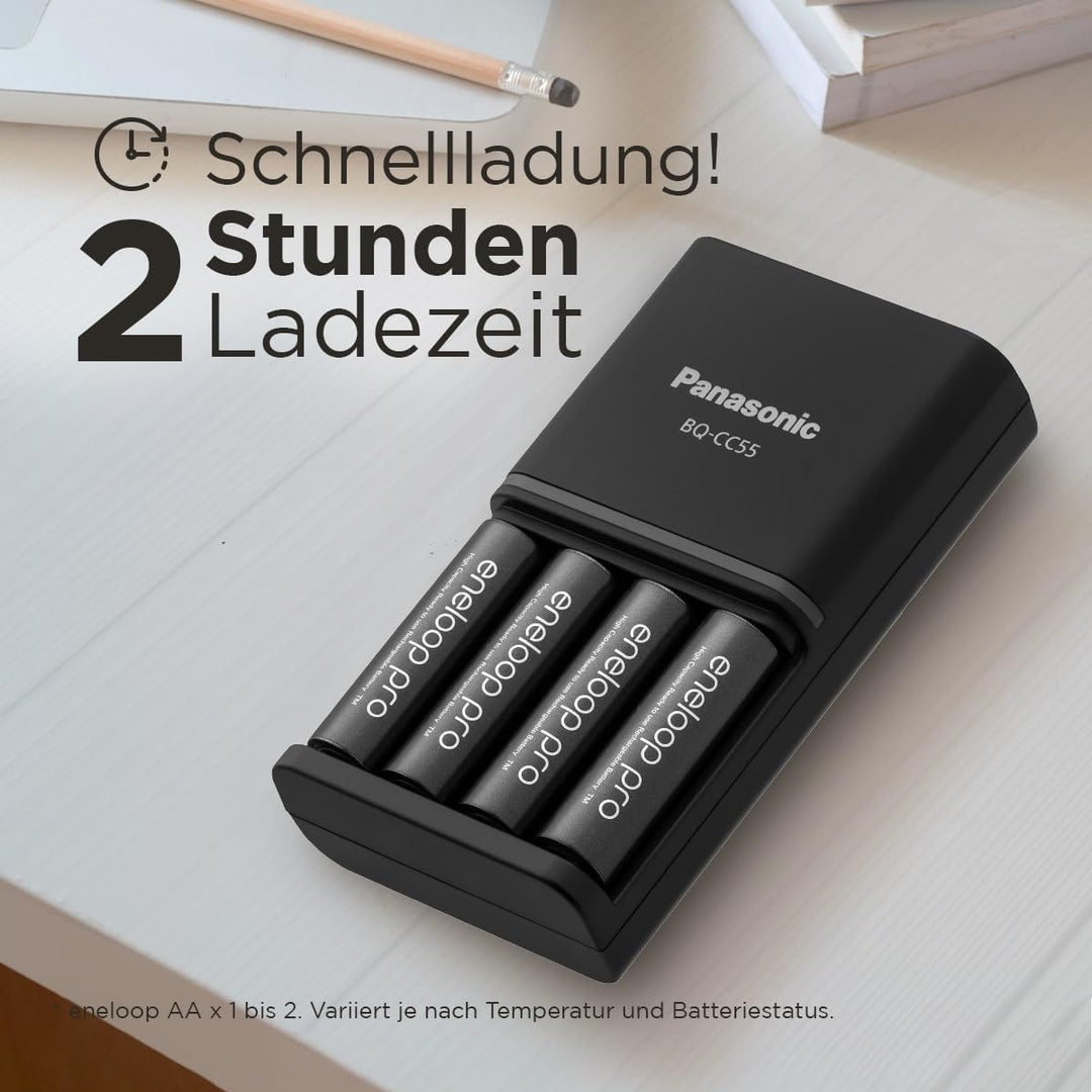 Panasonic eneloop SmartPlus Ladegerät für 1–4 AA/AAA NI-MH-Akkus, mit 4 LED-Anzeigen und 10 Sicherhe