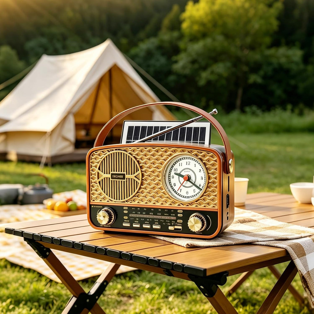 Solar Retro Radio AM/FM/SW, Retro Radio Mit Bluetooth, Vintage Kofferradio Mit Stromkabel, Wiederauf