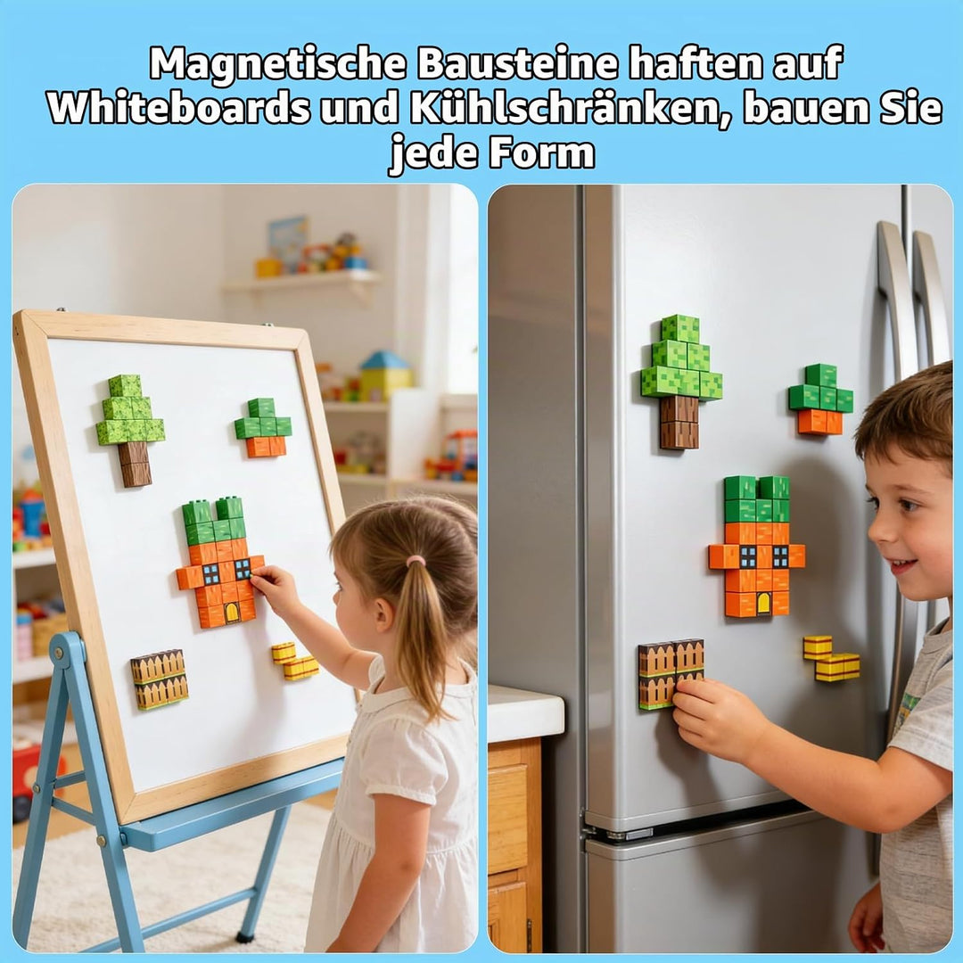 MEESHEEP Magnetbausteine 49 Teile, Karottenmotiv mit Metallbox – Reisegeeignetes Flugzeug- &amp; Autospi