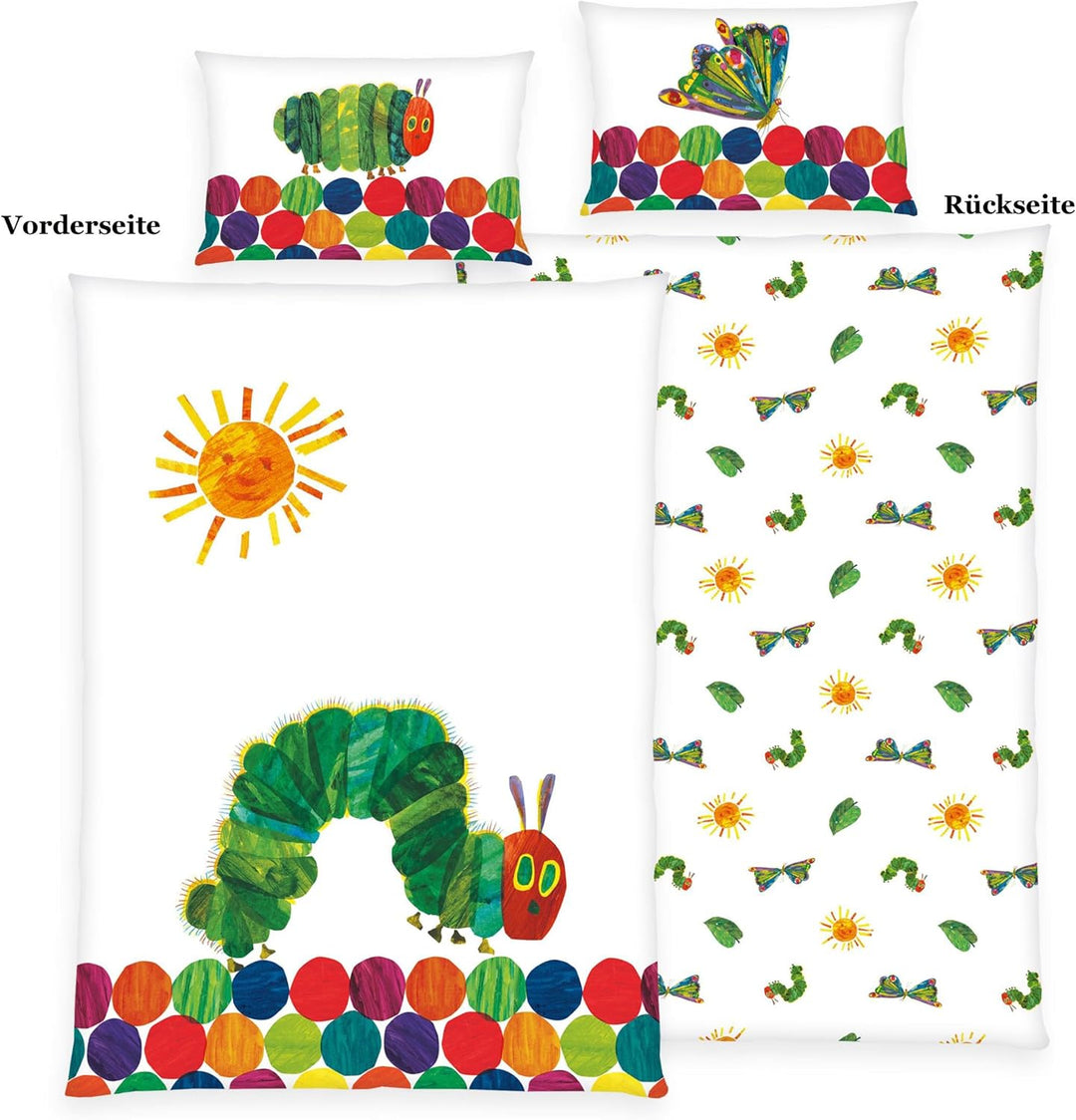 Herding Baby-Bettwäsche-Set, Raupe Nimmersatt, Wendemotiv, Kopfkissenbezug 40 x 60 cm mit Hoteleinsc