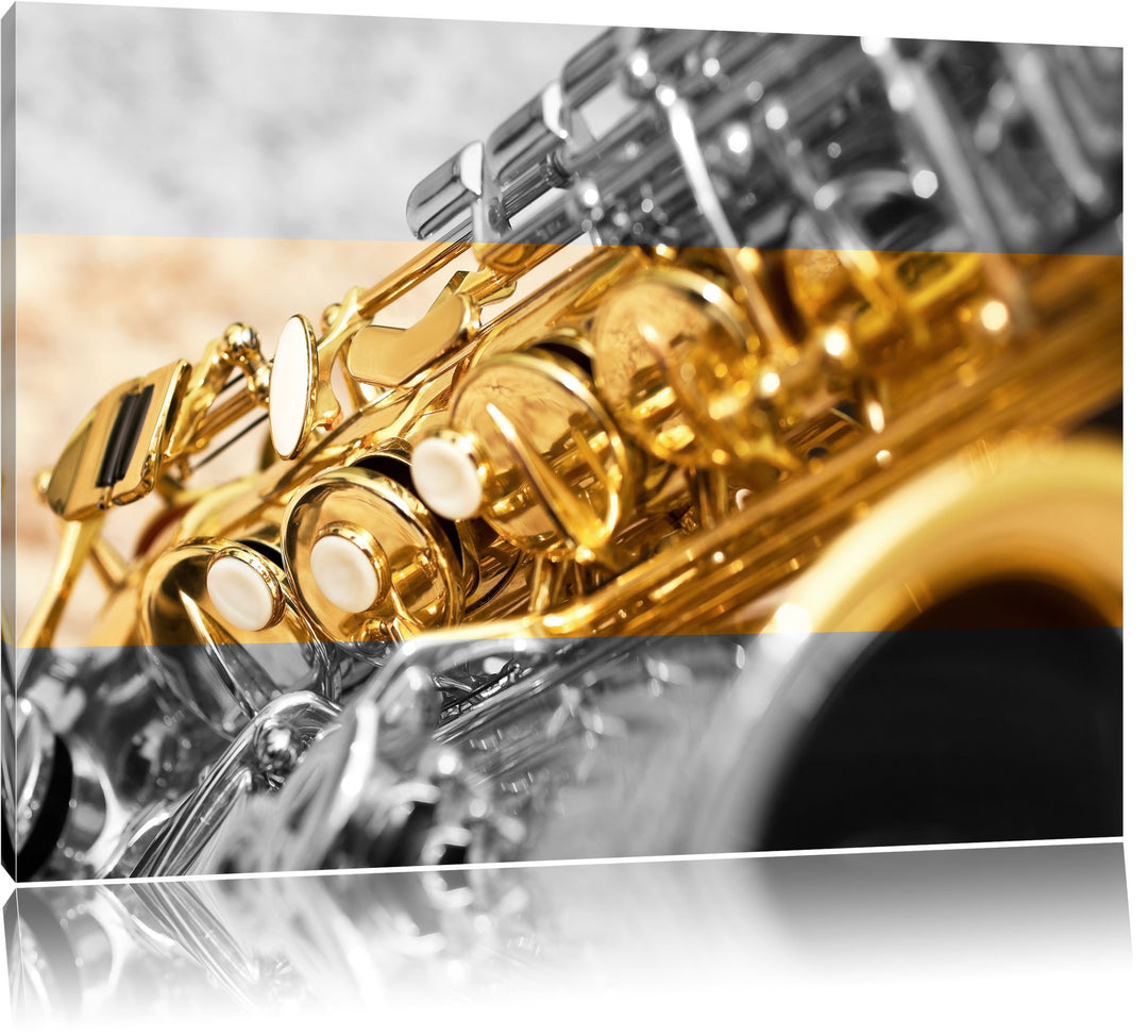 schimmerndes Saxophon schwarz/weiss Format: 100x70 auf Leinwand, XXL riesige Bilder fertig gerahmt m