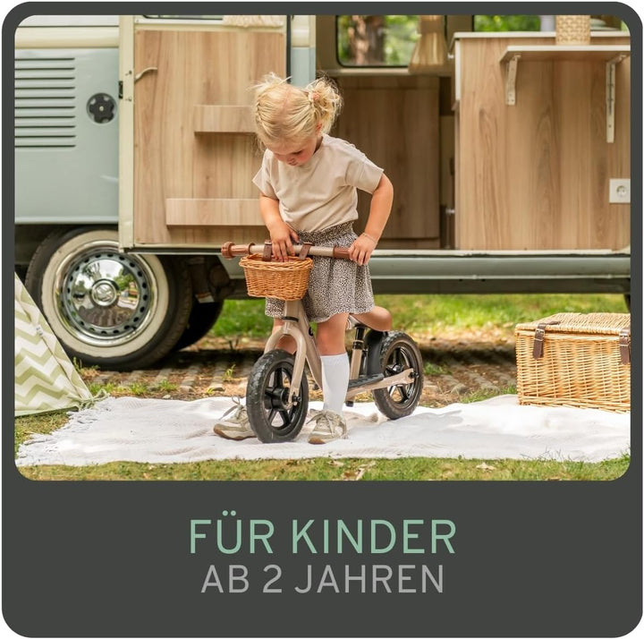 Bandits &amp; Angels Laufrad aus Metall mit Weidenkorb ab 2 Jahren – Lauflernrad – Verstellbarer Sattel