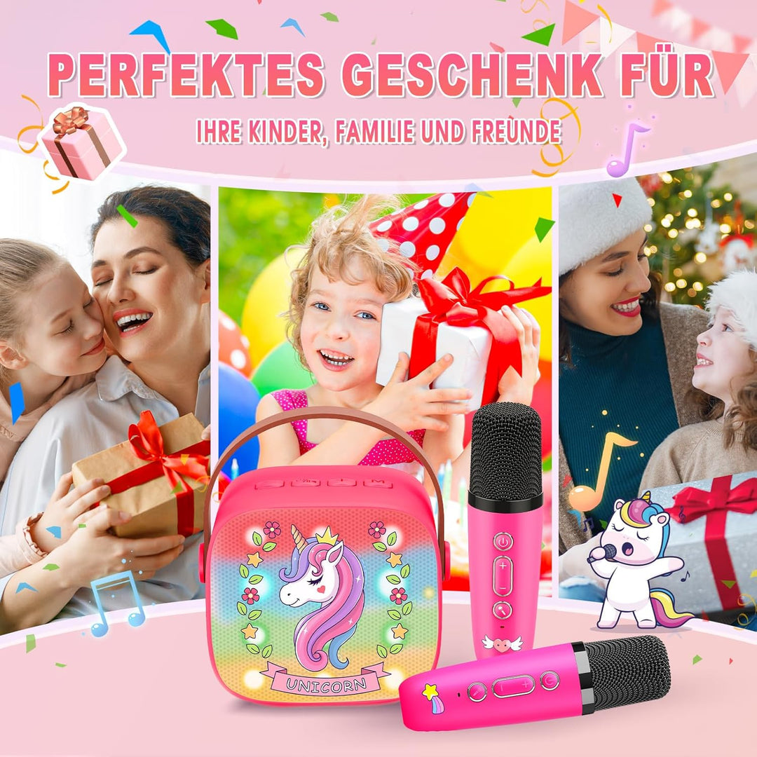 Dislocati Mädchen Geschenke 3-12 Jahre, Karaoke Maschine mit 2 Kinder Mikrofon Bluetooth Mädchen Spi