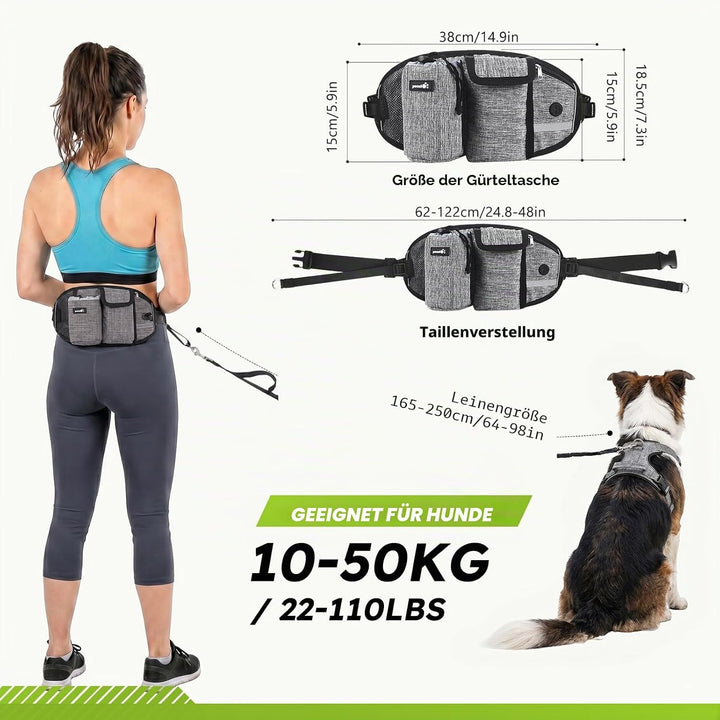 Pecute Joggingleine Hunde mit Bauchgurt, Laufgürtel Hundleine für Grosse und Mittelgrosse Hunde, Lei