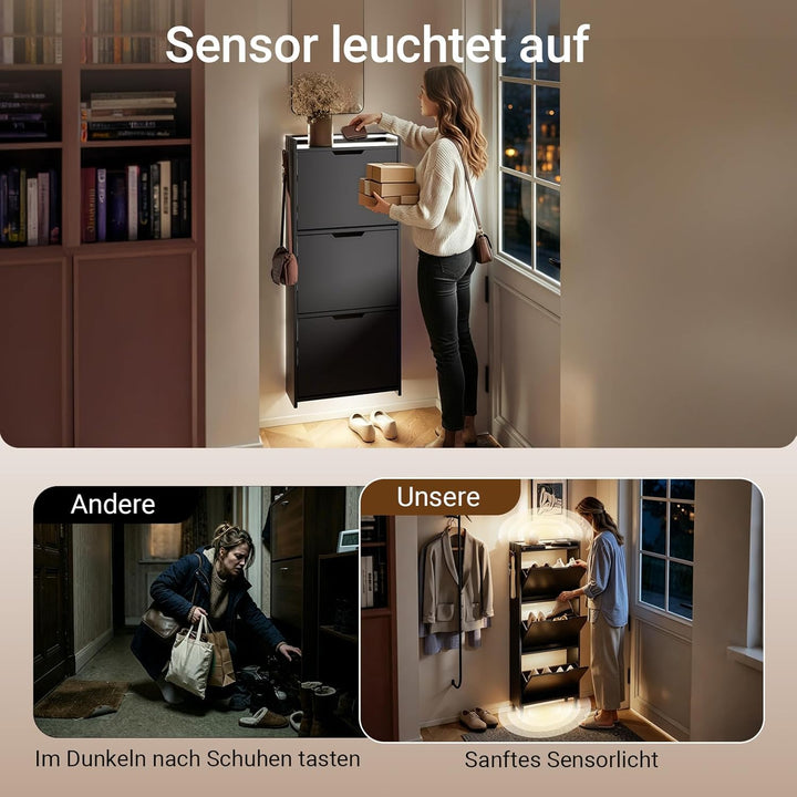 SoBuy Schuhschrank Schmal, Schuhregal, Schuhschrank Hängend mit Sensorlicht und 19 cm Tiefe, für Flu